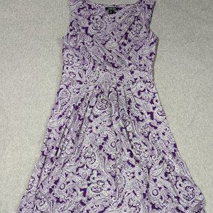 Lands' End Purple/White Floral Design Midi Dress Size M 10-12